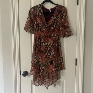 Xhilaration Asymmetrical Dress in Red and Brown